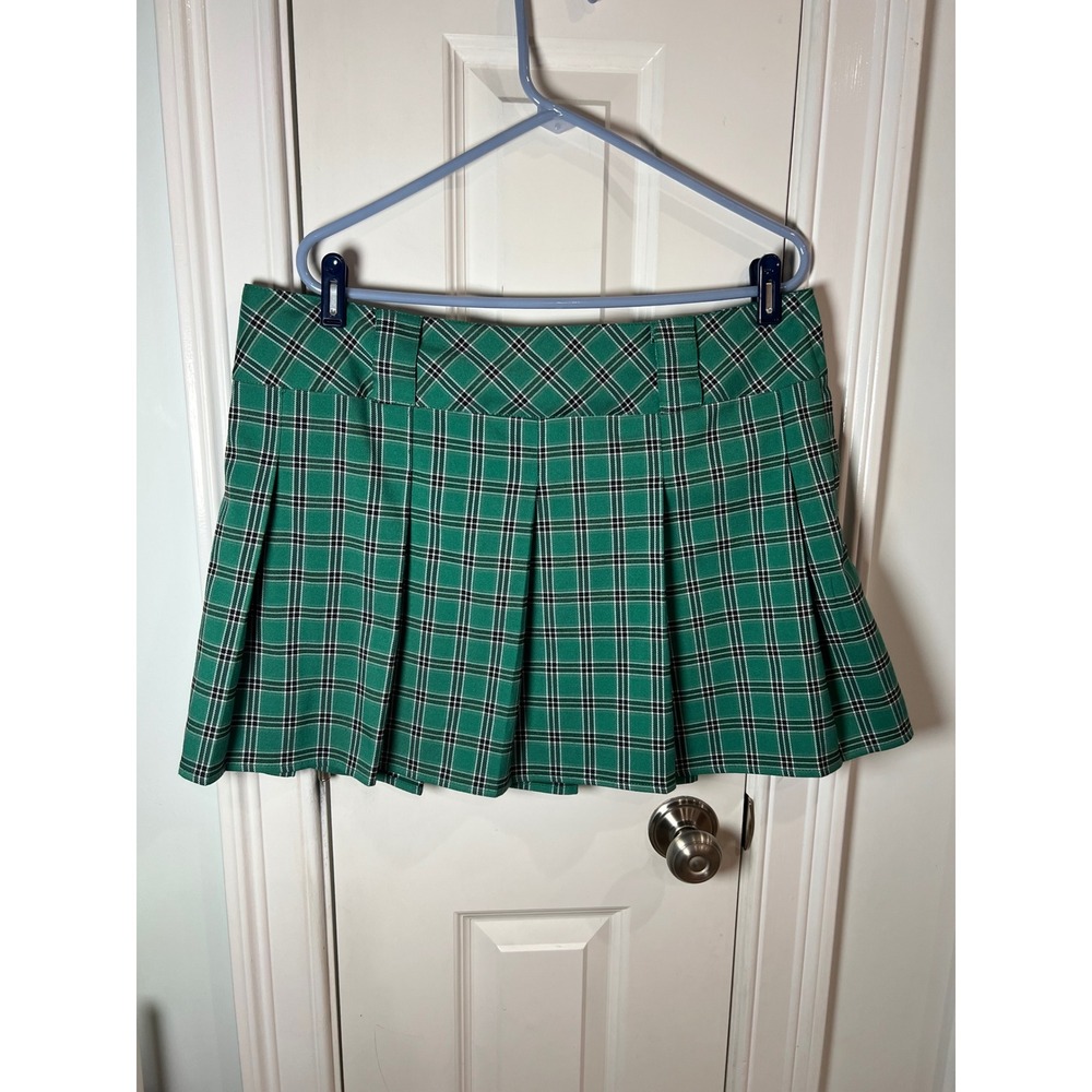 Wild Fable Green Plaid Pleated Mini Skirt XL Schoolgirl Preppy Academic